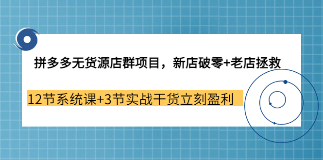 拼多多无货源店群项目,新店破零 老店拯救 12节系统课 3节实战干货立刻盈利 – 知知学社-知知学社