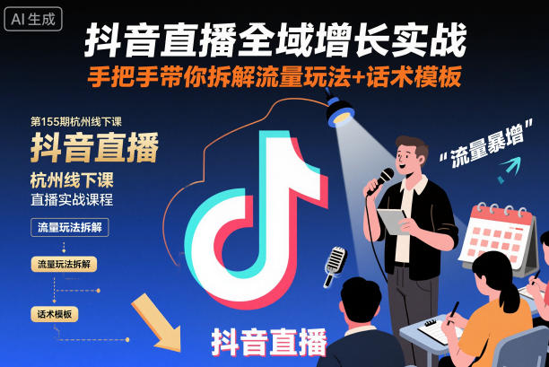 抖音直播全域增长实战第155期杭州线下课：实操拆解流量策略与话术模板 - 知知学社-知知学社