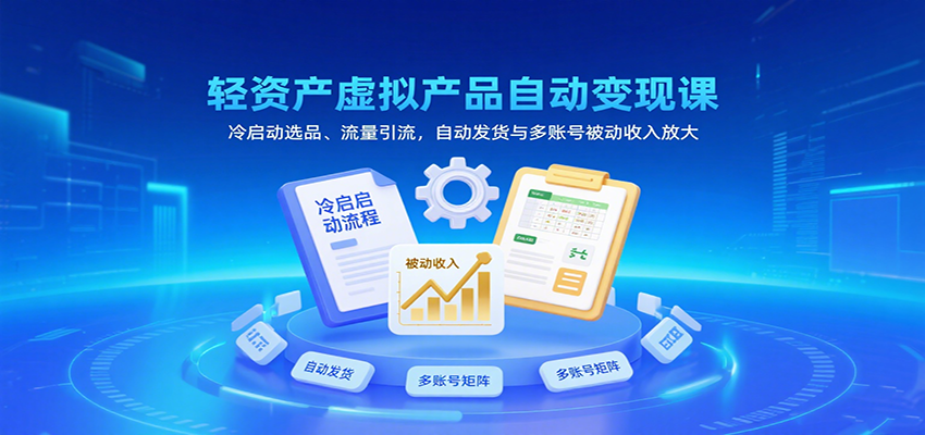 轻资产虚拟产品自动变现课,冷启动选品、流量引流,自动发货与多账号被动收入放大 – 知知学社-知知学社
