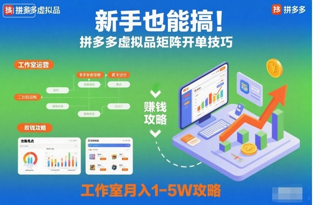 新手实操攻略:拼多多虚拟品矩阵开单策略,工作室变现潜力指南 – 知知学社-知知学社